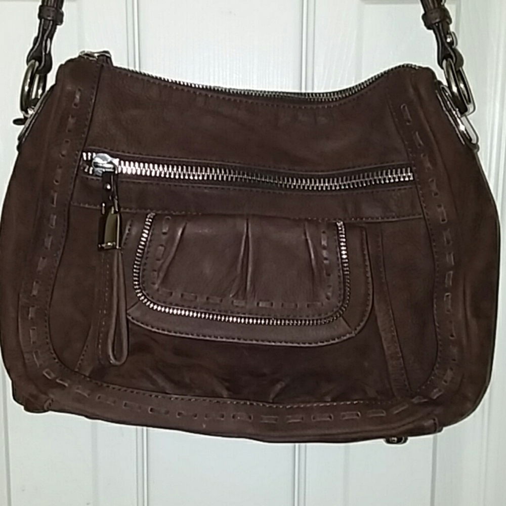 B. Makowsky chocolate brown leather shoulder purse